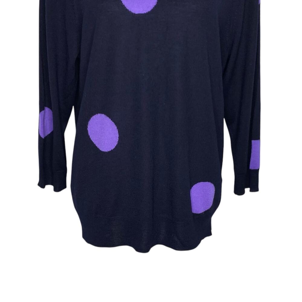 J. Crew Tippi Merino Wool Sweater Navy Blue Purple Polka Dot Knit Crewneck Sz XL - Picture 7 of 13